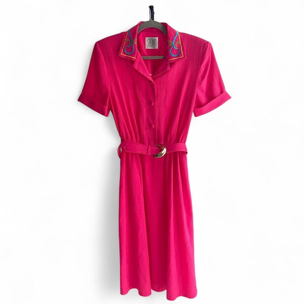 Vintage 80s  Sabino Petites pink midi dress size S